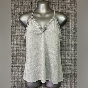 Rebecca Taylor Knit Gray Ruffled Camisole Tank Top, Womens size Large